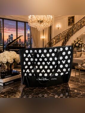 Walt Disney World Mickey Mouse Tote Bag Handbag Purse Black/White Polka Dots